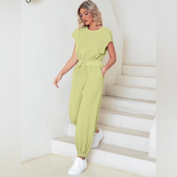 Casual One Piece Jumpsuits Loose Open Back Workout Onesie Outfits With Pockets - Picture 5 of 8